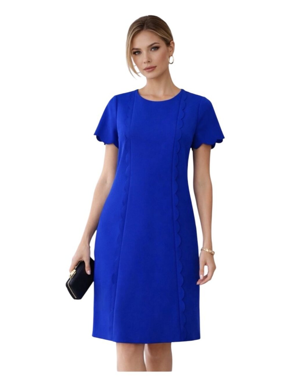 Tahari Arthur S. Levine Women’s 14W Plus Cobalt Blue Scallop Trim Cocktail Dress